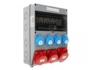 Rozdzielnica budowlana 32A/5 + 2*16A/5 + 4*GS 230V + zabezpieczenia + różnicówka, obudowa naścienna, okienko 12M 12NO42C21C11CF