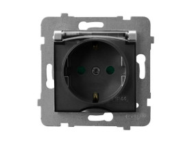 ARIA Gniazdo hermetyczne z uziemieniem schuko IP-44 z przesłonami torów prądowych wieczko przezroczyste srebro GPH-1USP/m/18/d O