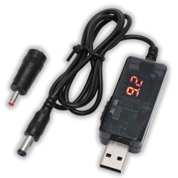 Kabel USB Przetwornica StepUp 9-12V 2A Wyświetlacz Adapter 3.5/1.35 2.5/5.5