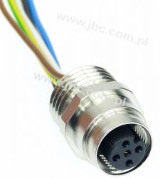 RKFM 5/1 M gniazdo 5 stykowe M12/FIX metalowe, do obudowy z gwintem montażowym M16, przewody 1,0m, 49996, LUMBERG