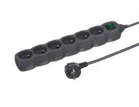 Przedłużacz 6 -gniazdowy, 3m grafit, z wyłącznikiem, 3x1,0mm OWY / 24204