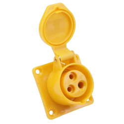 Yellow 16A 110V 2P+E Industrial Panel Mount Socket IP44