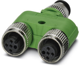 Adapter, 2 x M12 (5 pole, socket) to M12 (3 pole, plug), Y-shape, 1683413