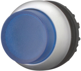 Pushbutton, illuminable, groping, waistband round, blue, front ring silver gray, mounting Ø 22.5 mm, 216973