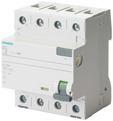 RCCB, Typ A, 4-biegunowy, 25A, 30mA, Siemens, 5SV3 SENTRON 230V ac