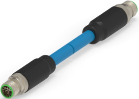 Network cable, M12-plug, straight to M12-plug, straight, Cat 6A, S/FTP, 2 m, blue, 1-2317142-3