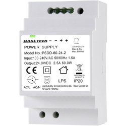 Basetech BT-2250321 DIN Rail PSU 24V 2.5A 60W Short Circuit Protection