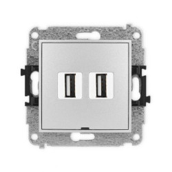 ICON Mechanizm gniazda podwójnego 2xUSB A-A 2.0, bez pola opisowego srebrny metalik 7IGUSBBO-2