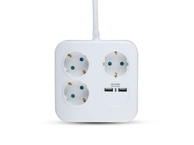 VT-1153-2 Przedłużacz mieszkaniowy 3 gniazda Z portem 2xUSB 3x1.5 X 1.4M biały 8799 V-TAC