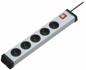 Listwa zasilająca 1.5mm², 16A, 250 V, 5 wtykowa Typ E – francuski dł. kabla 1.5m Czarny PVC Typ E - gniazdo francuskie