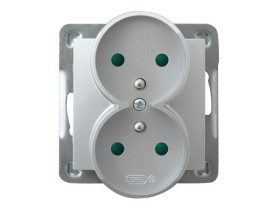 IMPRESJA Gniazdo podwójne z uziemieniem z przesłonami torów prądowych moduł bez ramki srebro GP-2YRAZP/m/18 OSPEL
