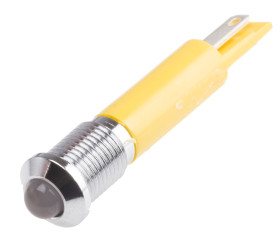 Lampka kontrolna do montażu panelowego 12V, Żółta 8mm LED Chrom Końcówka lutownicza RS PRO