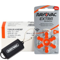 60 x baterie do aparatów słuchowych Rayovac Extra Advanced 13 + zasobnik na baterie Rayovac