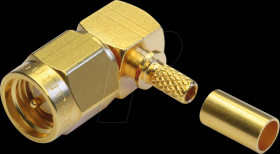 100024614 SMA angled connector for RG-223/U, RG-142B/U, gold-plated
