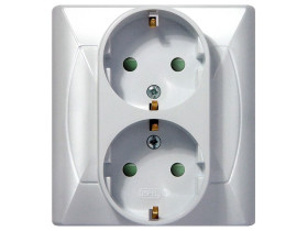 AKCENT Gniazdo podwójne z uziemieniem schuko z przesłonami torów prądowych biały GP-2ASP/00 OSPEL