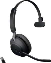 Jabra Evolve2 65 monaural Słuchawki nauszne Bluetooth Mono czarny regulacja głośności, Wskaźnik naładowania akumulatora,