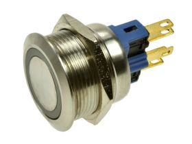 Przełącznik; przyciskowy; GQ22-11E/B/12V; ON-(OFF)+OFF-(ON); 2 tory; podświetlenie LED 12V; niebieski; ring; monostabilny; na pa
