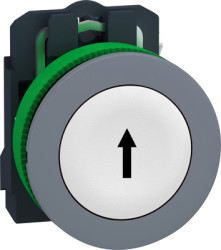 Pushbutton, labeled arrow, unlit, groping, 1 Form A (N/O), waistband round, white, front ring light gray, mounting Ø 30.5 mm, XB