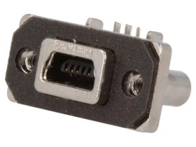 MUSB-B151-34 Gniazdo USB B mini MUSB na panel na PCB przykręcany THT IP67