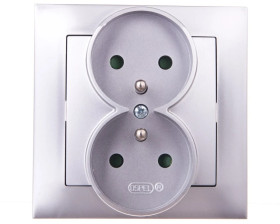 IMPRESJA Gniazdo podwójne z/u z przesłonami srebrne GP-2YZP/18