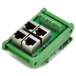 ELECTRONICS-SALON RJ45 8P8C 4-Way Buss Board DIN Rail Mount Interface Module.
