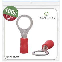 Quadrios 22C444 Ring Terminal Set 1.5mm&#xB2; 8.5mm Hole Red Insulated