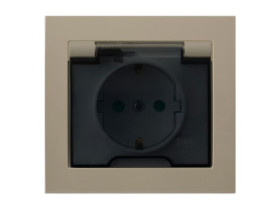 KIER Gniazdo pojedyncze z uziemieniem schuko z przesłonami beżowy klapka dymna GPH-1WSP/01/d OSPEL