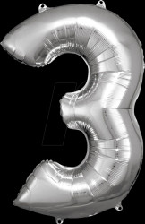 9906288 AMSCAN foil balloon, number 3, silver