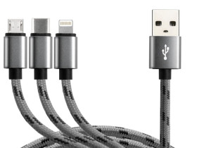 Kabel USB micro + typ-C + iPhone 1.2m oplot nylonowy 2.4A