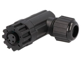 Złącze M12, żeńskie, PIN:4, wtyk, kątowe 90, 250V MSAP-04BFFB-SR7001