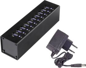 Renkforce RF-4927275 USB-Hub 10 Portów USB-A USB 3.0 5 GBit/s aluminiowa obudowa czarny RF-UH-A10