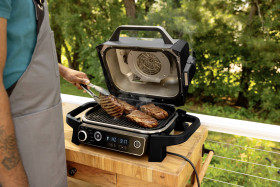 Ninja Woodfire Elektryczny Grill funkcja gorącego powietrza czarny, srebrny (matowy)