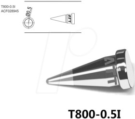 T800-0.5I Soldering tip, 0.5 mm, pencil point, straight
