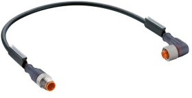 RST 3-RKWT/LED A 4-3-224/4 M złącze M12 męskie 3 stykowe proste + złącze M12 3 stykowe żeńskie kątowe z LED, przewód PUR 3x0,34m