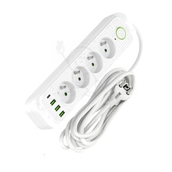 Przedłużacz+1x Wył.3.0m 4x2p+Z,4xUSB biały Kobi