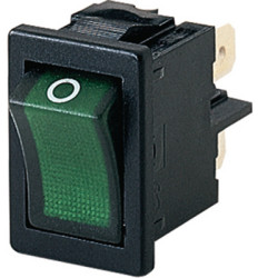 Rocker switch, green, 2 pole, On-Off, off switch, 4 (1) A/250 VAC, IP40, illuminated, printed, 1855.1108
