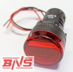 Woltomierz panelowy okrągły czerwony LED, zakres pomiaru 6-100Vdc