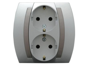 GAZELA Gniazdo podwójne z uziemieniem schuko srebro + tytan GP-2JS/18/23 OSPEL