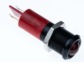 Lampka kontrolna do montażu panelowego 230V ac, czerwona 14mm LED Czarny RS PRO