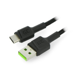 Przewód Green Cell Ray Quick Charge USB 2.0 typ A - USB 2.0 typ C z podświetleniem - 1,2 m czarny z oplotem