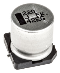 Kondensator 220 μF 63 V dc Montaż powierzchniowy Panasonic Lutowie 200