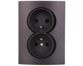 LOGI Gniazdo podwójne 2x2P+Z kompletne z przesłoną styków śrubowe 16A 250V Grafit 25270