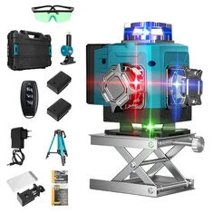 MUSTOOL Laser Level instrument poziomujący z laserem zielonym 4-kolorowym i 16 liniami z magnesem do poziomowania ścian, przenoś