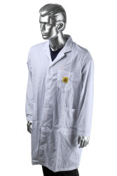 Fartuch laboratoryjny, Męski, Biały, rozmiar: L, Antyelektrostatyczny, Przycisk, Bawełna, poliester, 3, Wielorazowe