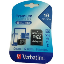 Karta 16GB microSD HC class10 + adapter VERBATIM