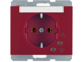 K.1/K.5 Gniazdo schuko z ochroną przepięciową i polem opisowym zaciski śrubowe czerwony 41527115 HAGER