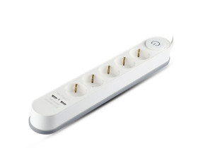 VT-1115-3 Listwa mieszkaniowa z wyłącznikiem 5 gniazd z portem 2xUSB 3x1.5 X 3M biały 8807 V-TAC