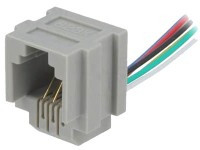 TJACK-6P6C-GPK Gniazdo typu PLUG do druku - 6 styków (6p6c, styki górne) z kabelkami, na panel