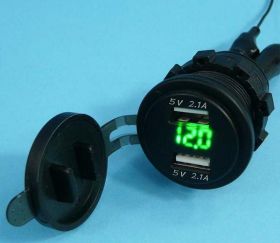 PANEL.WOLT.LED+ŁAD.USB GREEN 12-24V/4,2A