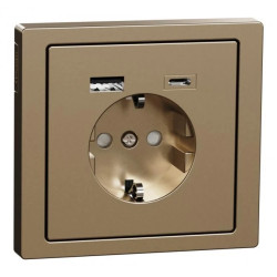 USB charger + socket-outlet, Merten System Design, 2P + E, 16A screwless terminals, glossy, champagne